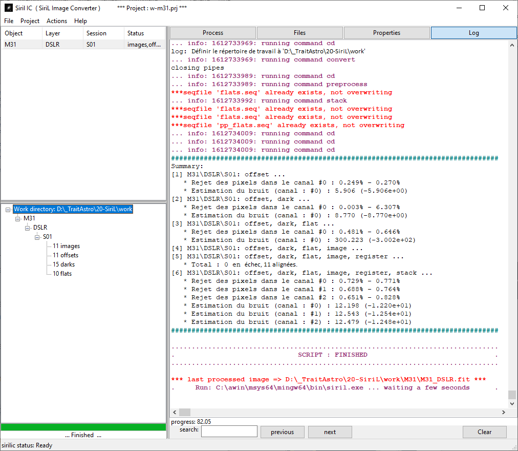 Displaying Siril sequence processing