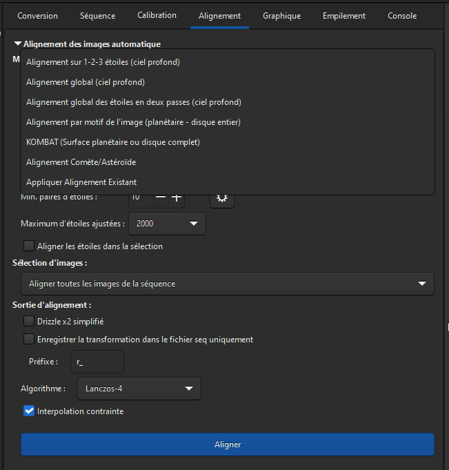 Alignement en 2 passes, puis Application