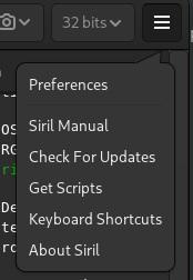 Hamburger menu of Siril.